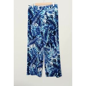 Denim & Co. Pants Women's Size M Beach "Best Of" Printed Jersey Pants Blue Palm